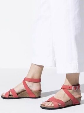Papillio by Birkenstock Lola Leather Coral Crisscross Ankle Strap Sandals
